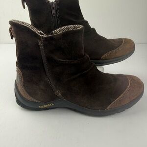 Merrell Womens 8 Brown Suede Freisa Slouch Ankle Boots Booties